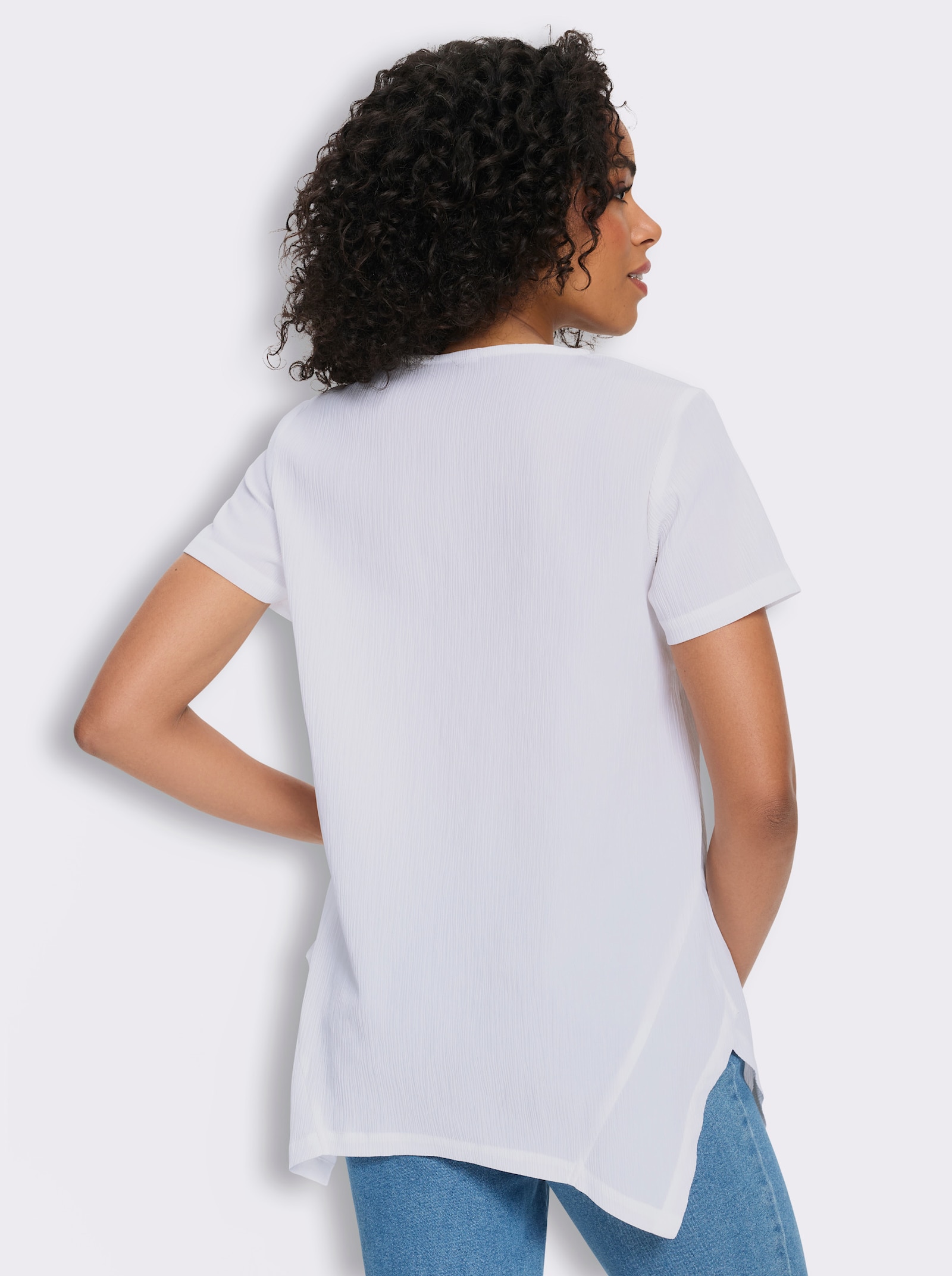 Lange blouse met puntige zoom, onderhoudsarm - ecru