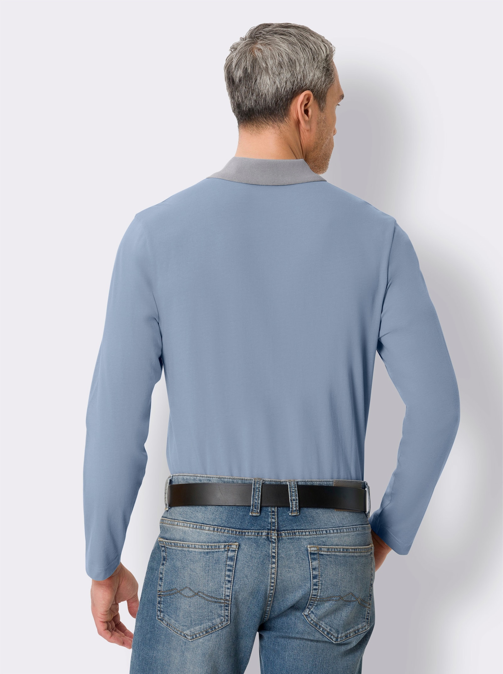 Poloshirt met lange mouwen en contrastdetails - bleu