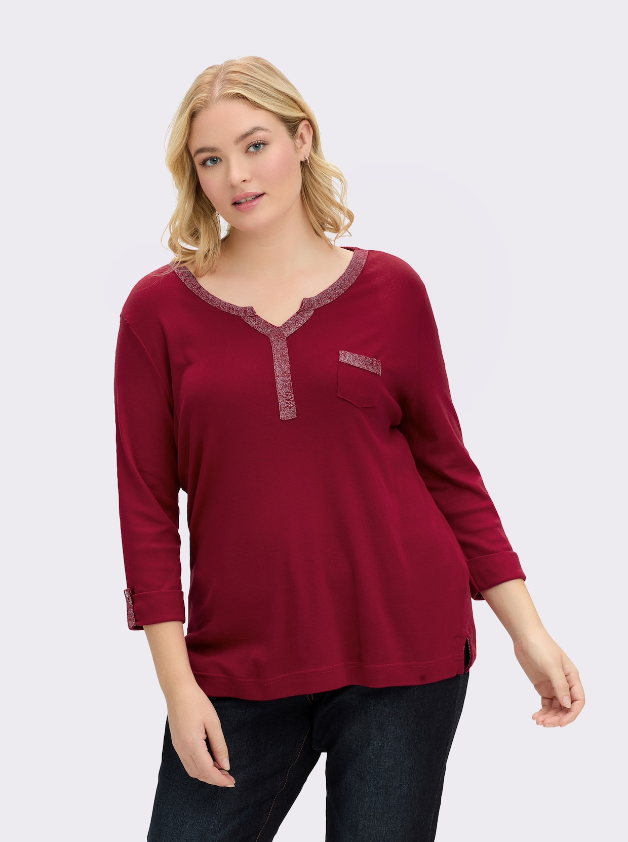 3/4-Arm-Shirt mit Glitzer-Details - dunkelrot