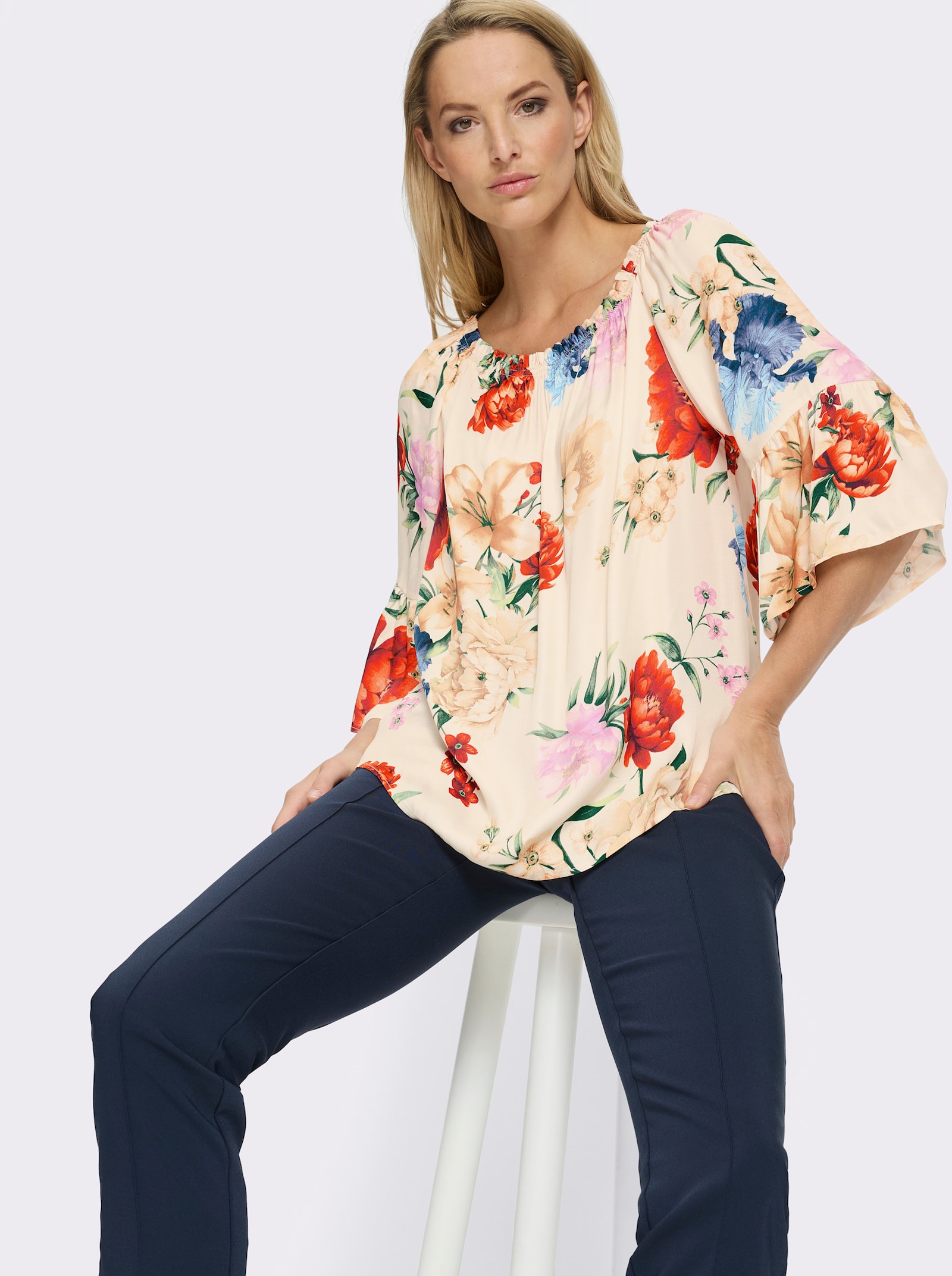 heine Schlupf-Bluse in Satin-Qualität - champagner-rostrot-bedruckt