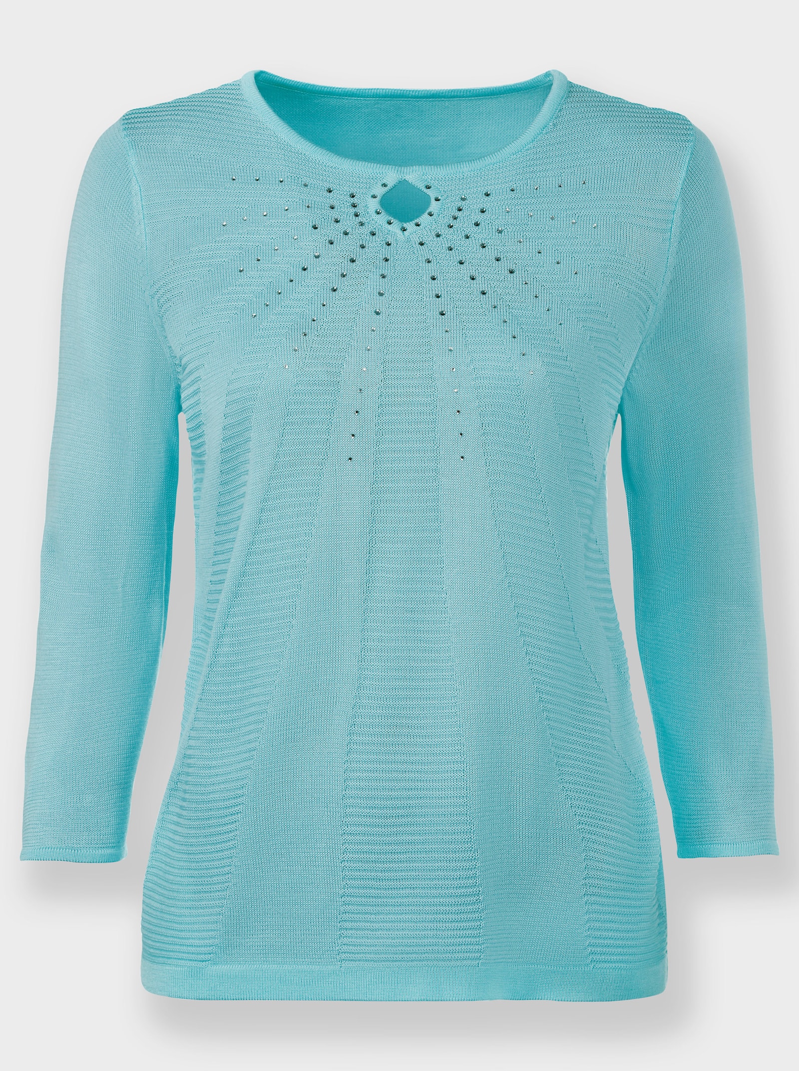 Rundhalspullover mit strahlenförmigem Strickmuster - aquamarin