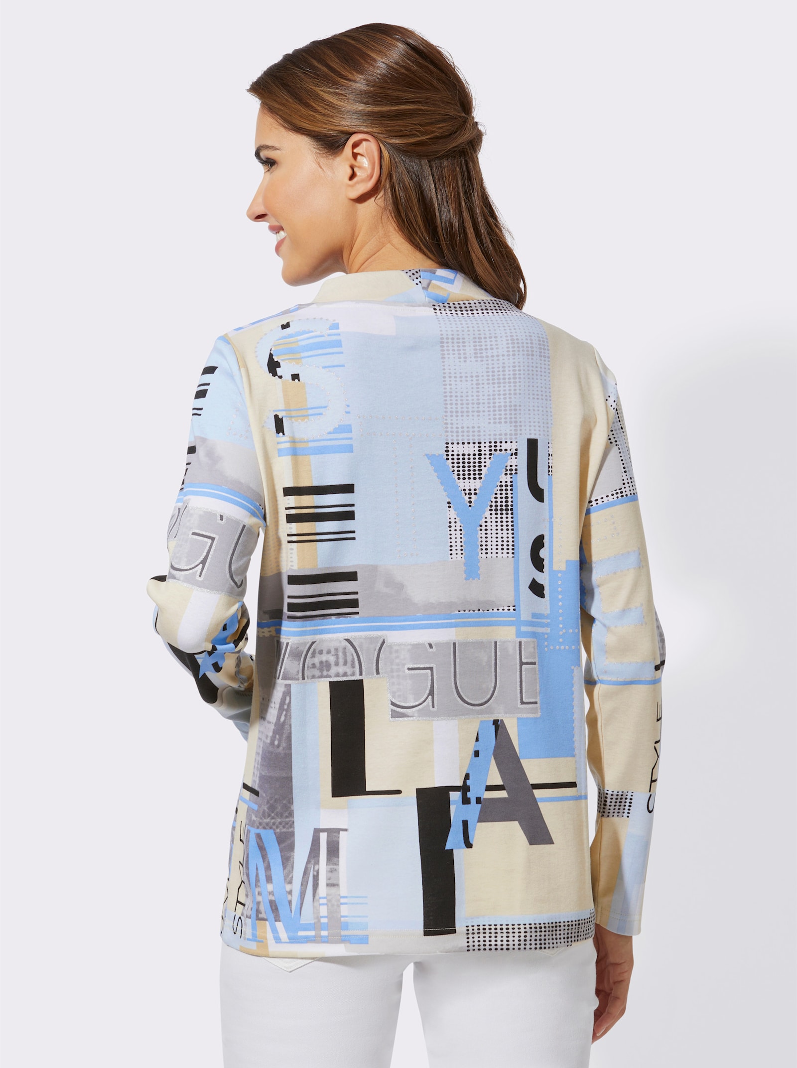 Sweatshirt med folietryck - himmelsblå-ecru, med tryck