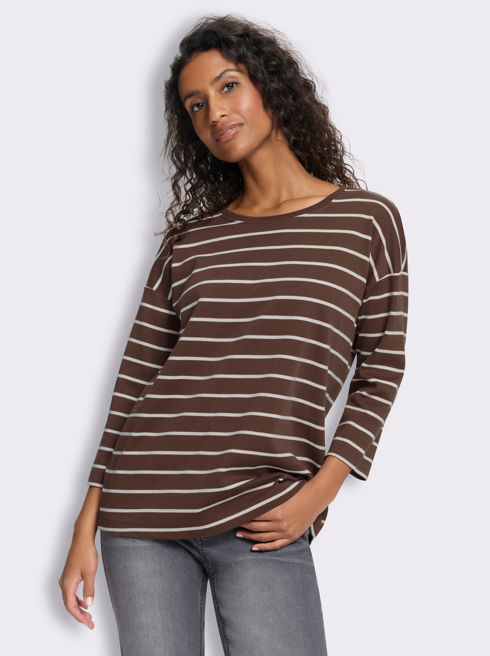 heine Ringelshirt mit 3/4-Arm - schoko-hellrosé-geringelt