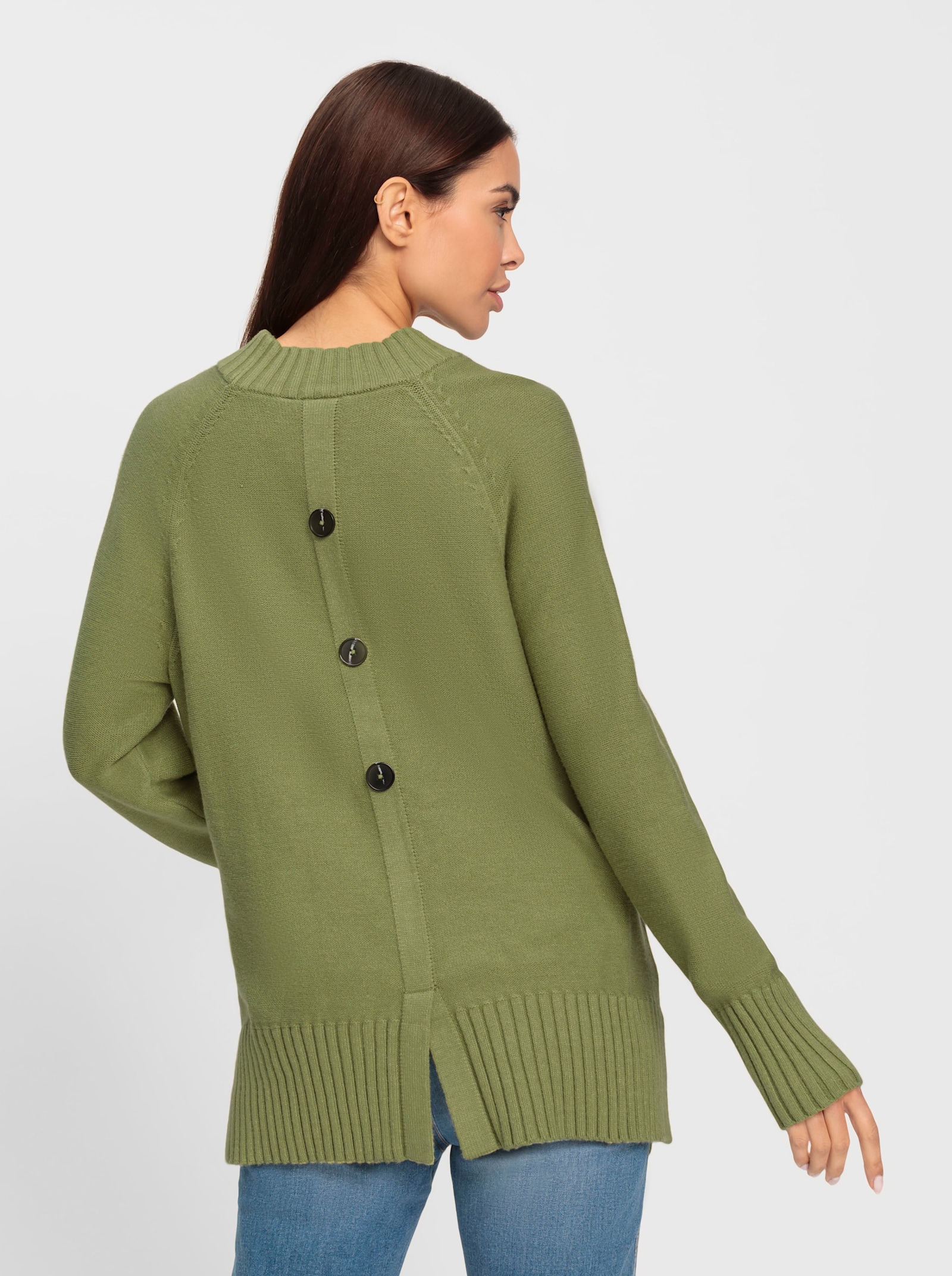 heine Strickpullover mit Zierknopfleiste im Rücken - schilf