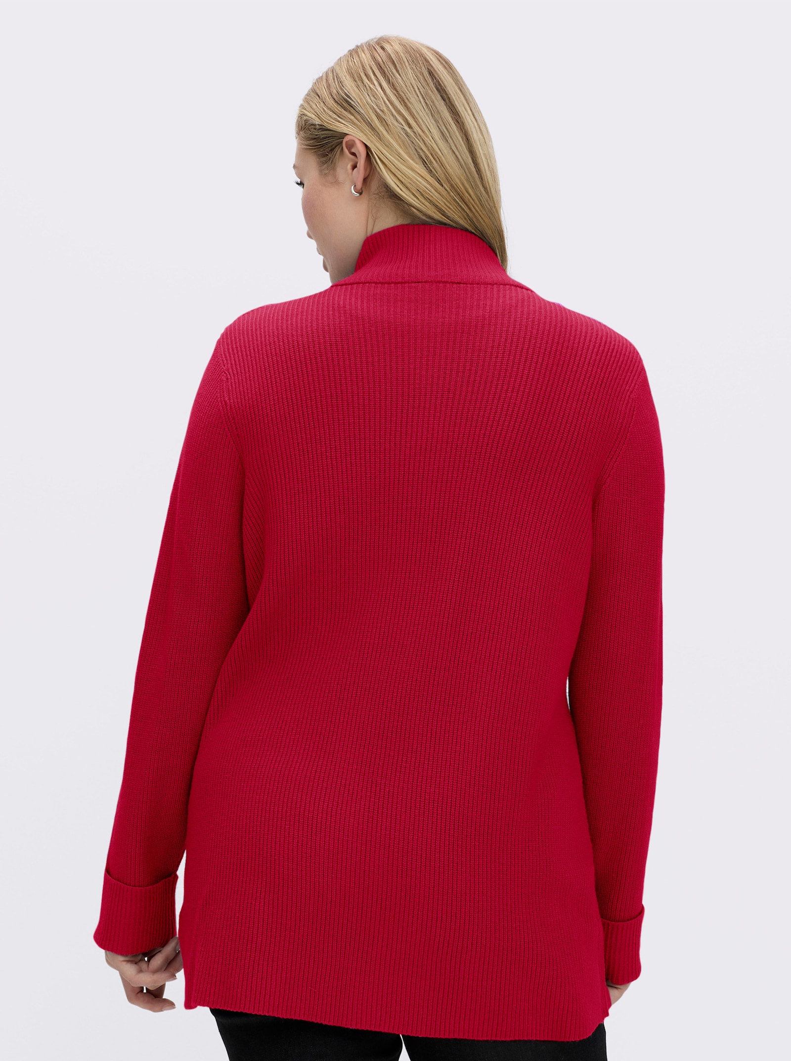 Longstrickjacke mit Stehkragen - rot