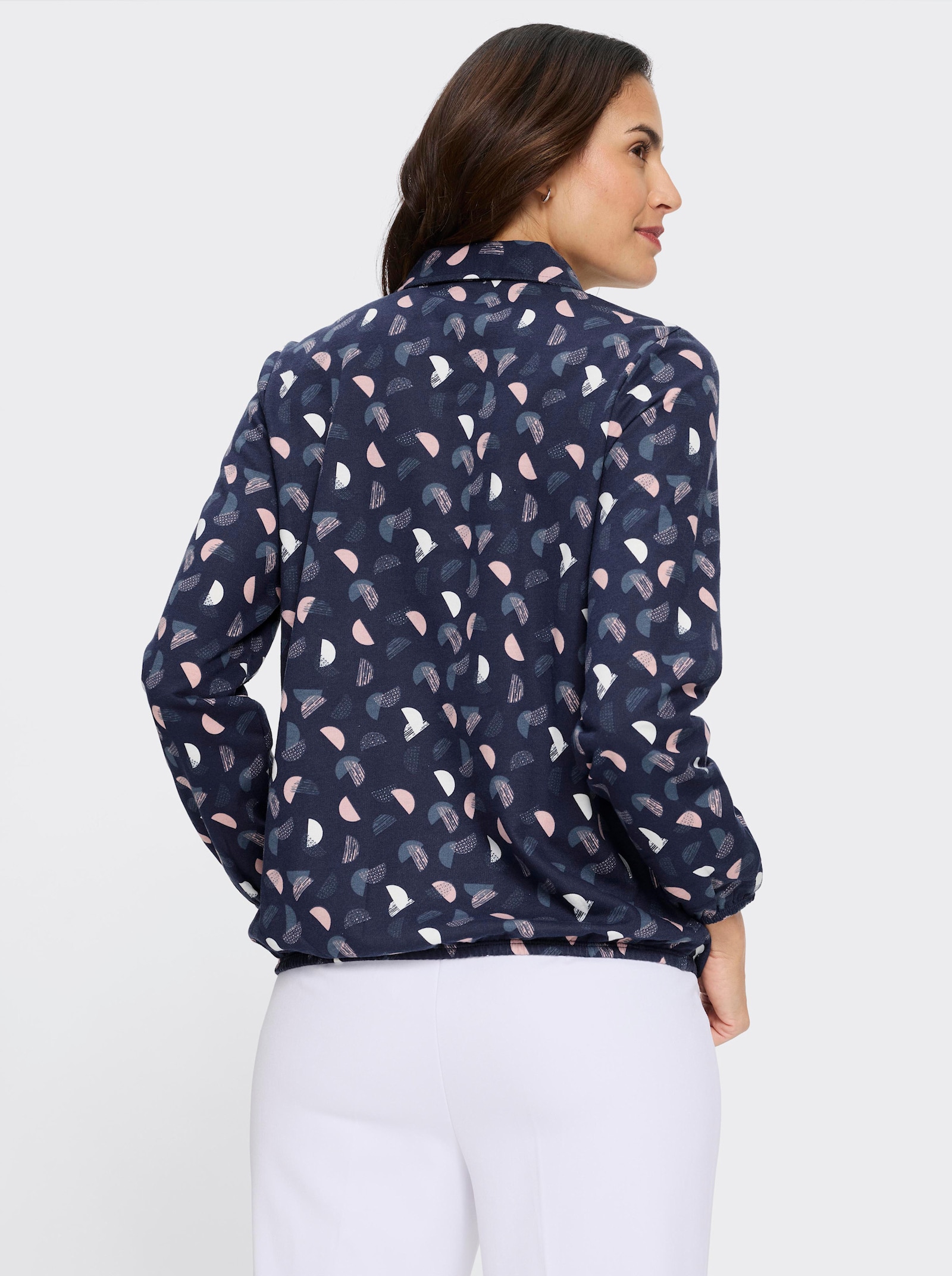 Langarm-Poloshirt mit kurzer Knopfleiste - marine-hortensie-bedruckt