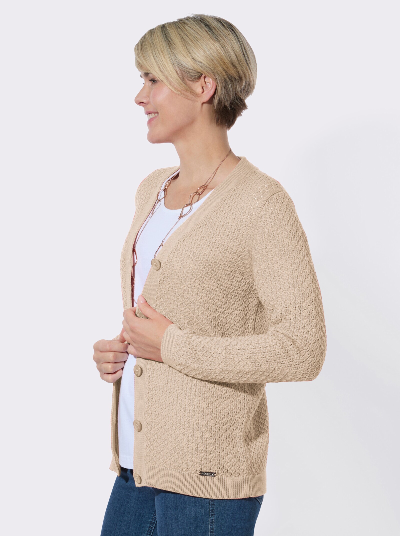 Strickjacke mit Rautenmuster - sand