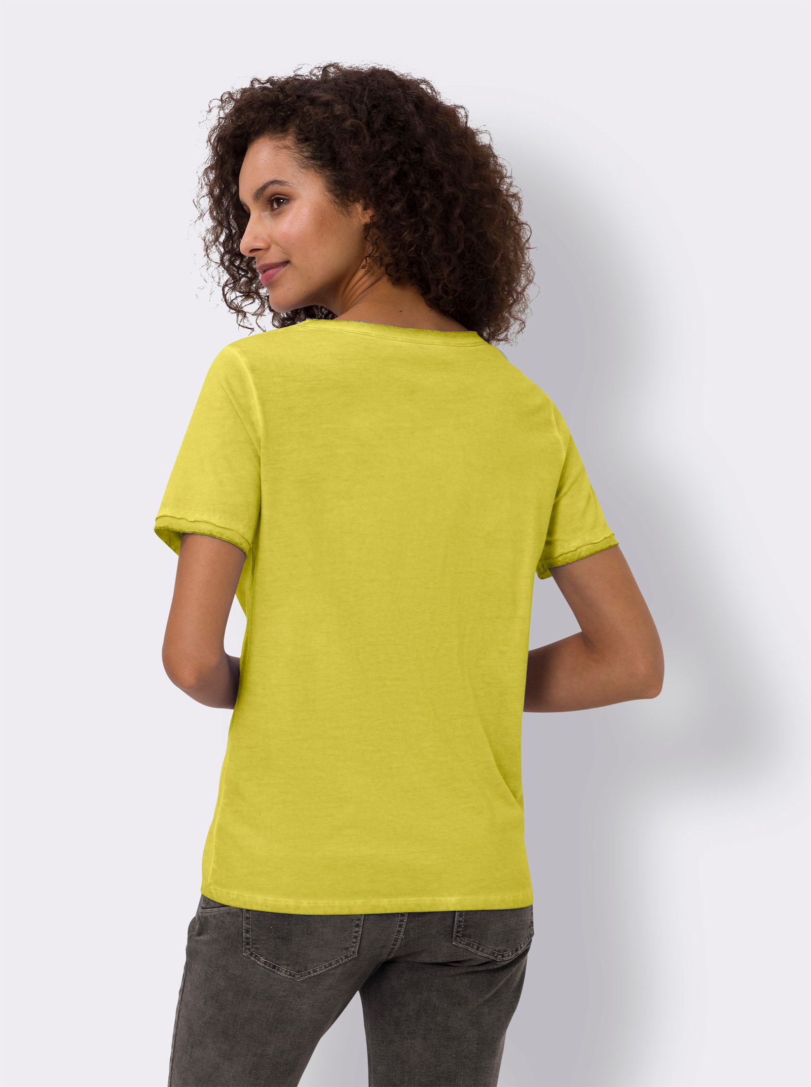 heine T-Shirt mit Herz-Stickerei - limone