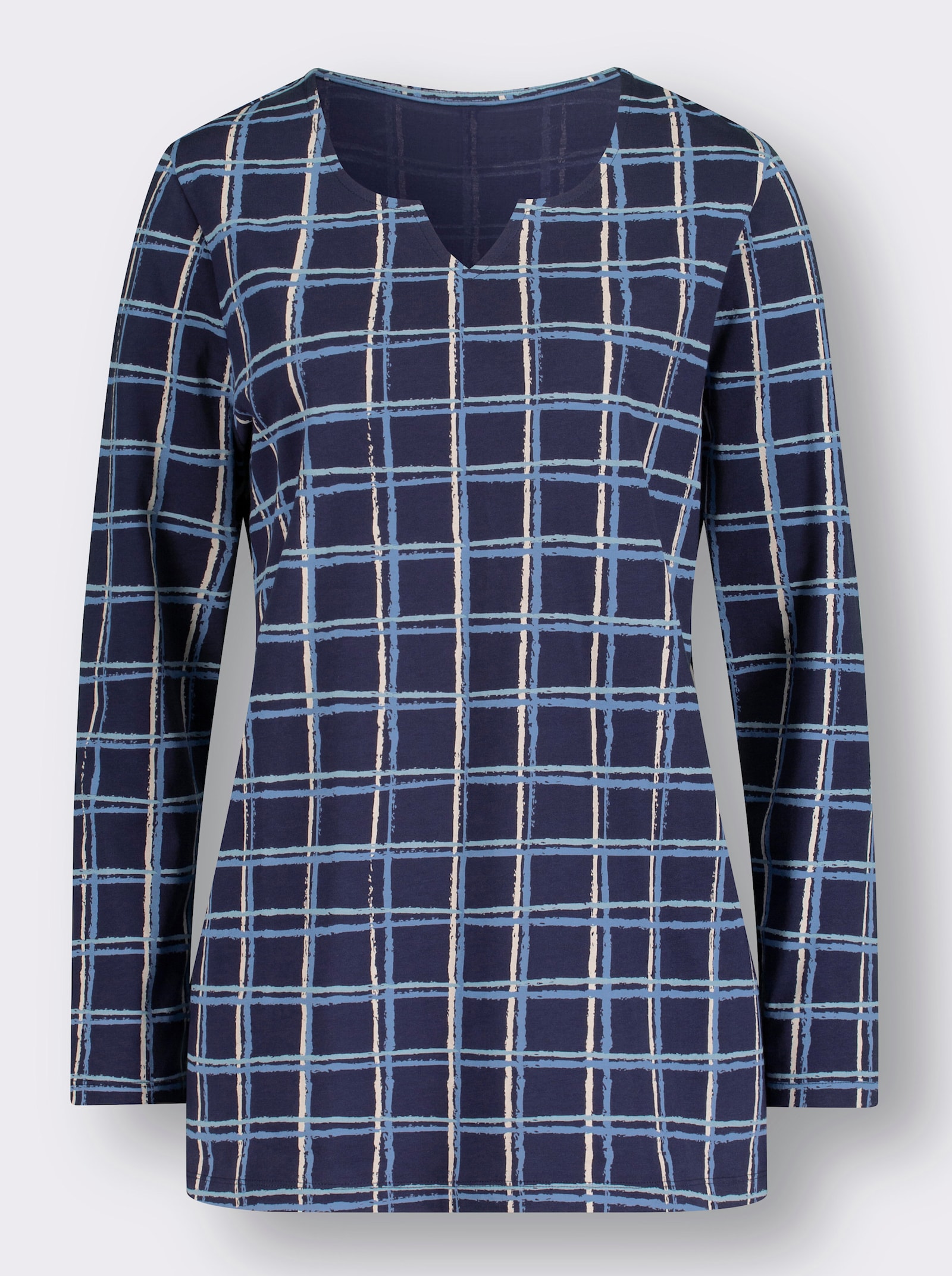 Longshirt im Karo-Muster - nachtblau-mittelblau-kariert