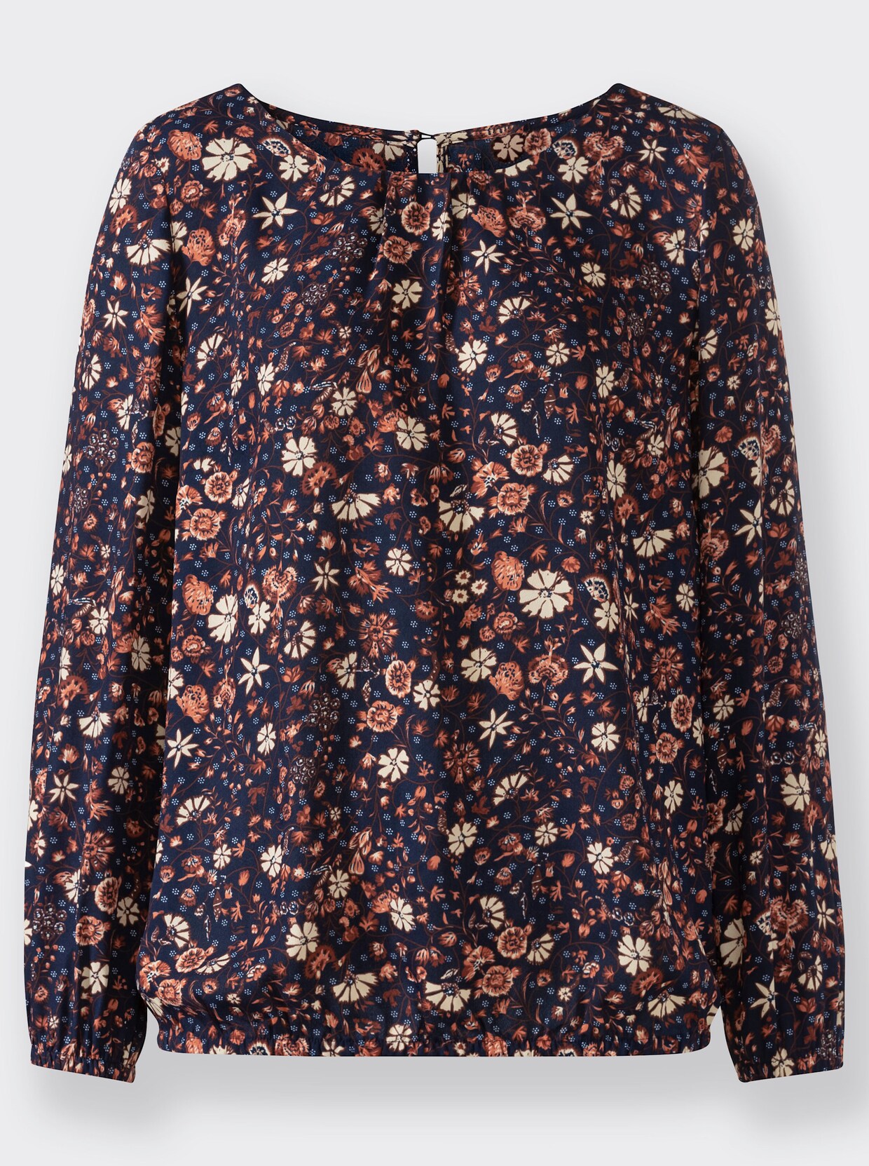 Comfortabele blouse - marine/bruin bedrukt