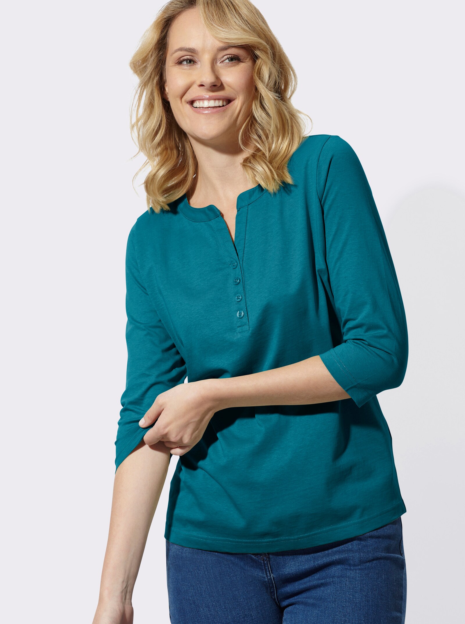 3/4-Arm-Shirt mit kurzer Knopfleiste - aquapetrol