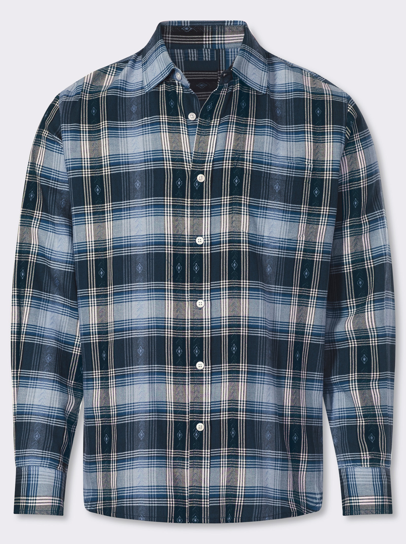 Catamaran Langarmhemd mit Tracht-Elementen - rauchblau-kariert