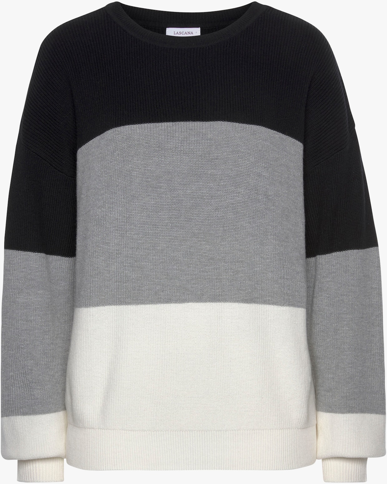 LASCANA Pull en tricot - noir-gris-crème