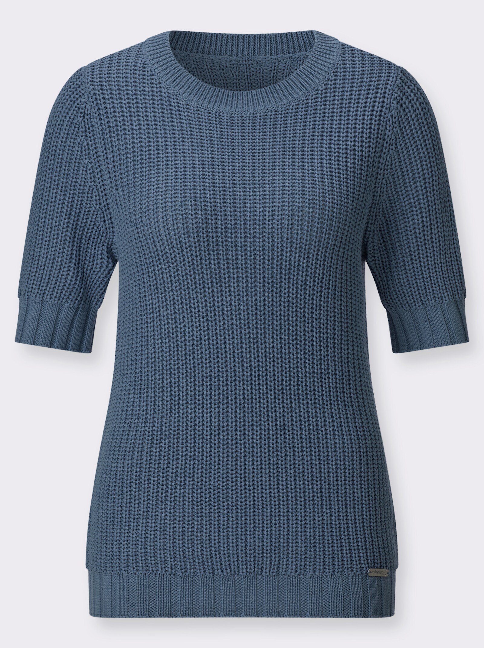 Kurzarmpullover mit Strickmuster - rauchblau