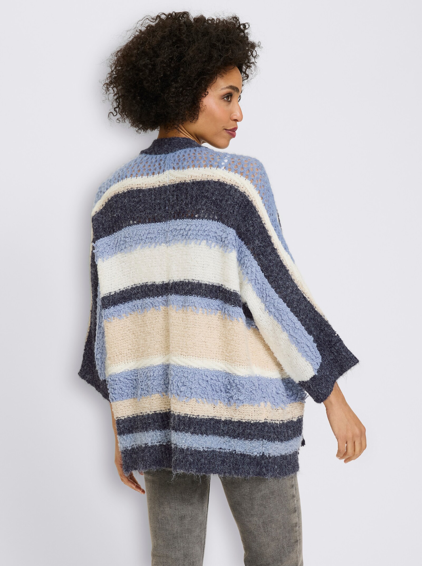 heine Cardigan van ajourtricot - marine/ecru gestreept