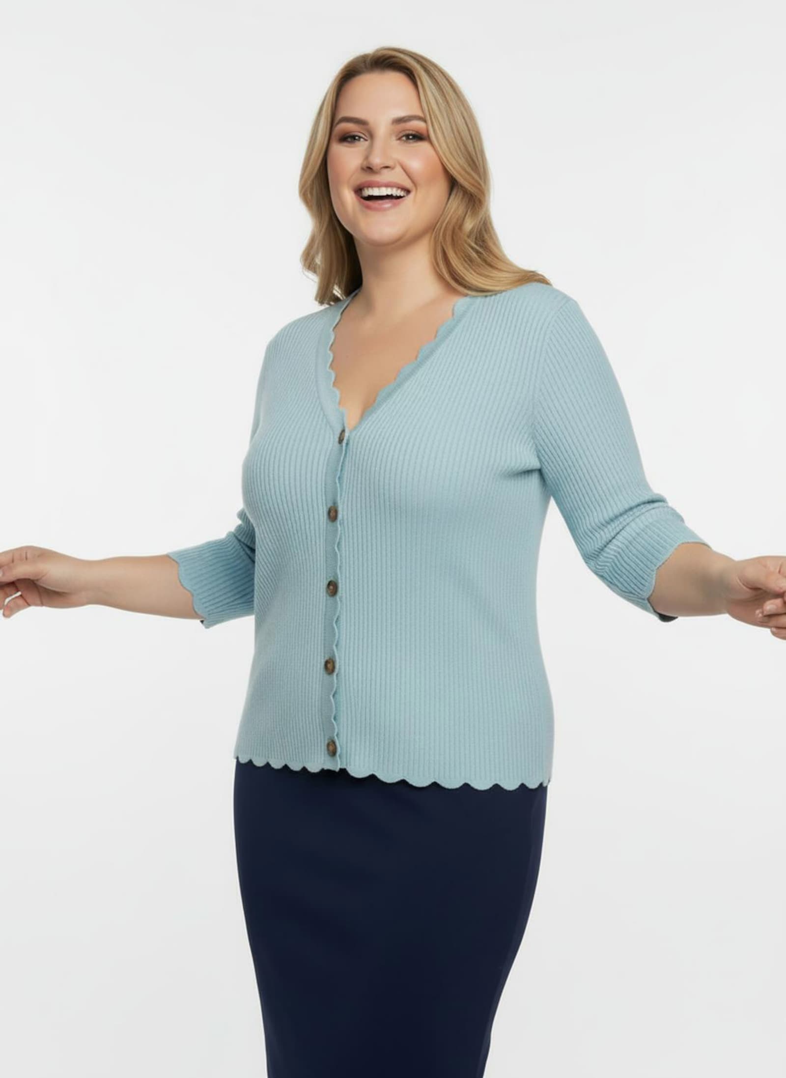 3/4 Arm-Pullover mit Knöpfen in Horn-Optik - mint