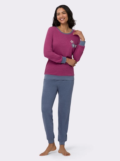 Schlafanzug mit kleinem Blüten-Druck - erika-rauchblau