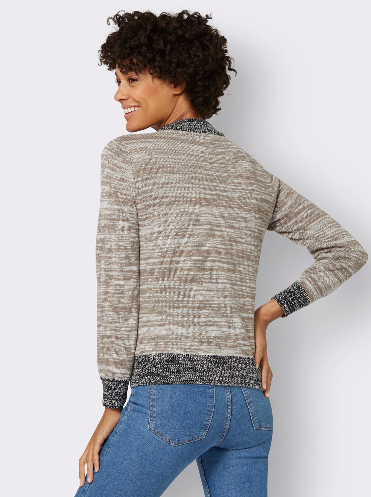 Pullover - taupe-schwarz-meliert