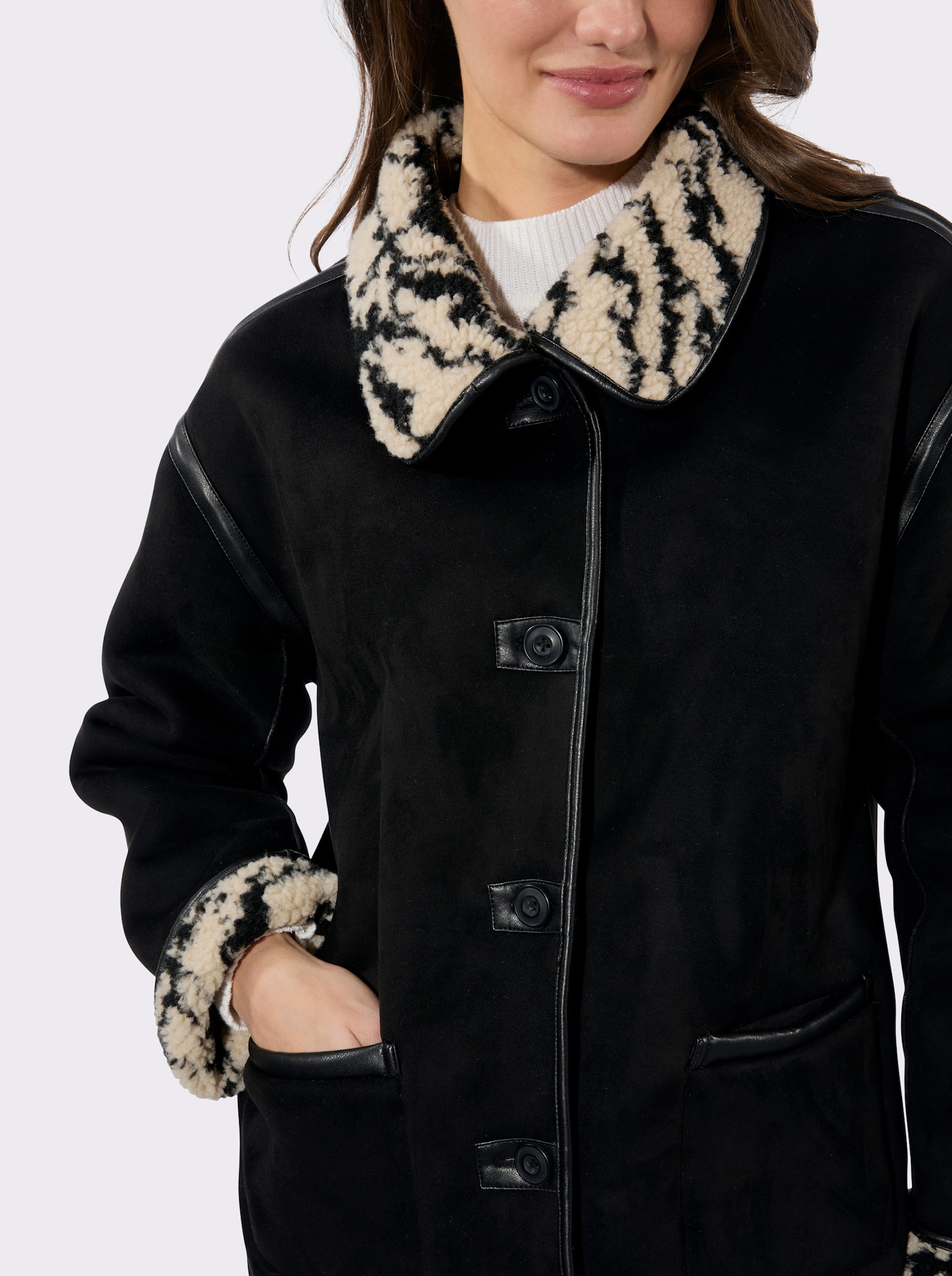 Winterjacke mit Teddyfleece-Futter - schwarz
