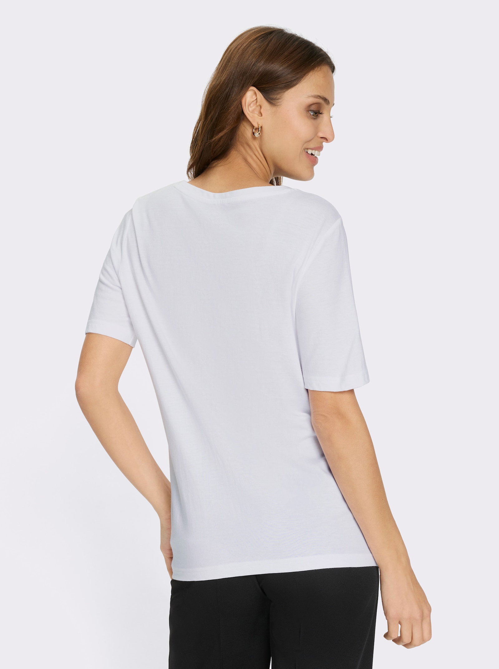 Rundhalsshirt mit Glitzersteinchen - weiß