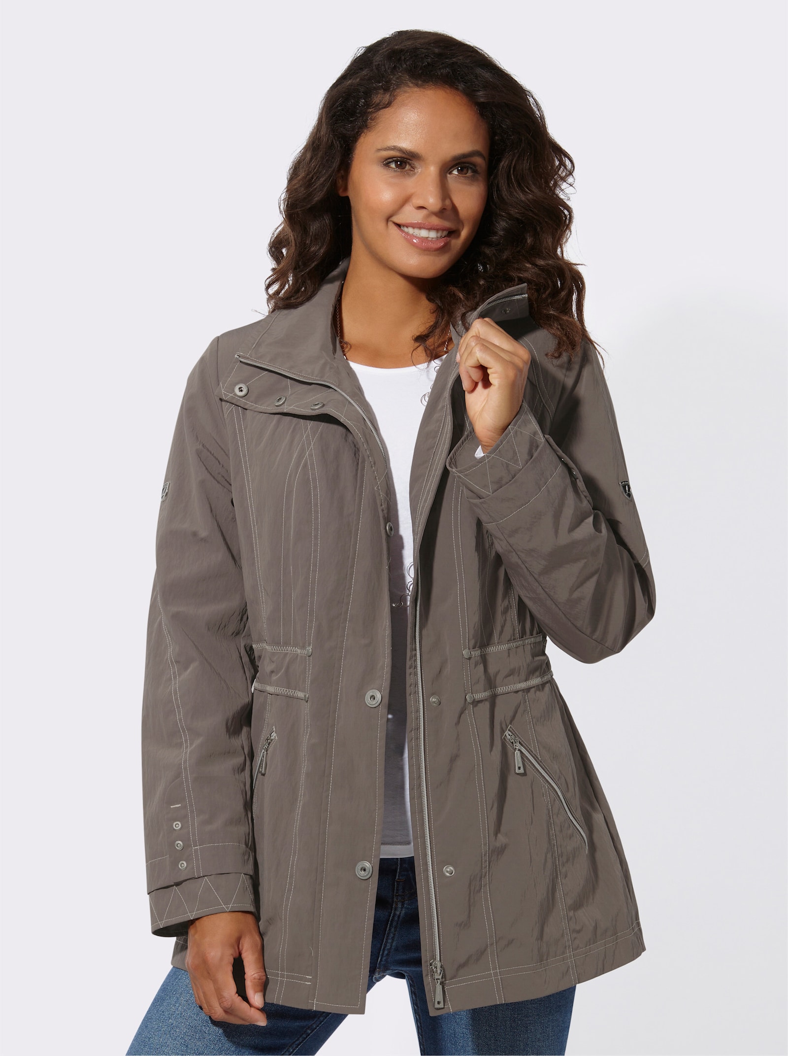 Outdoorjacke mit knöpfbarer Innentasche - dunkeltaupe