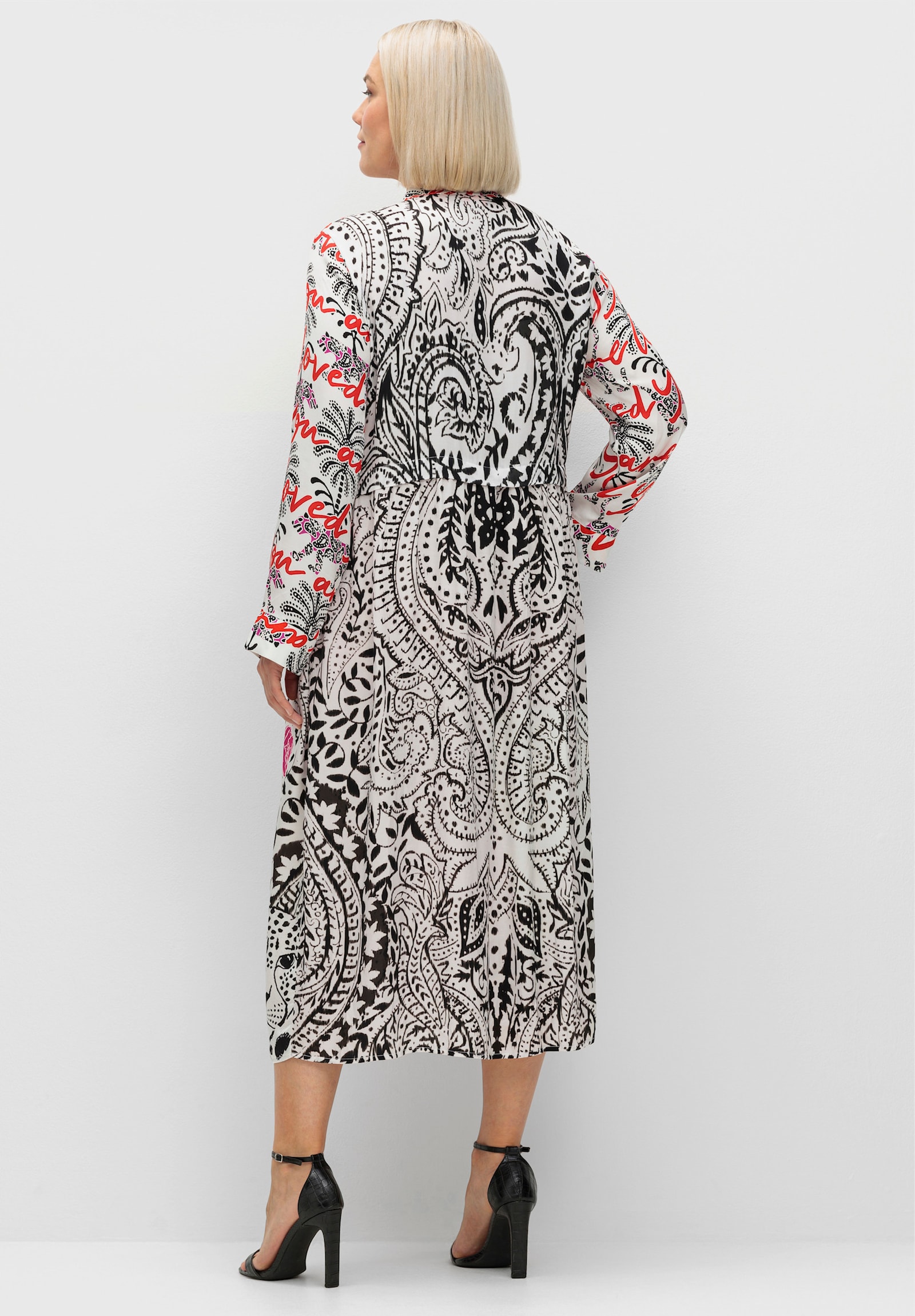 sheego loves miss goodlife Druckkleid im Mustermix, mit Manschettenärmeln - weiß-gemustert