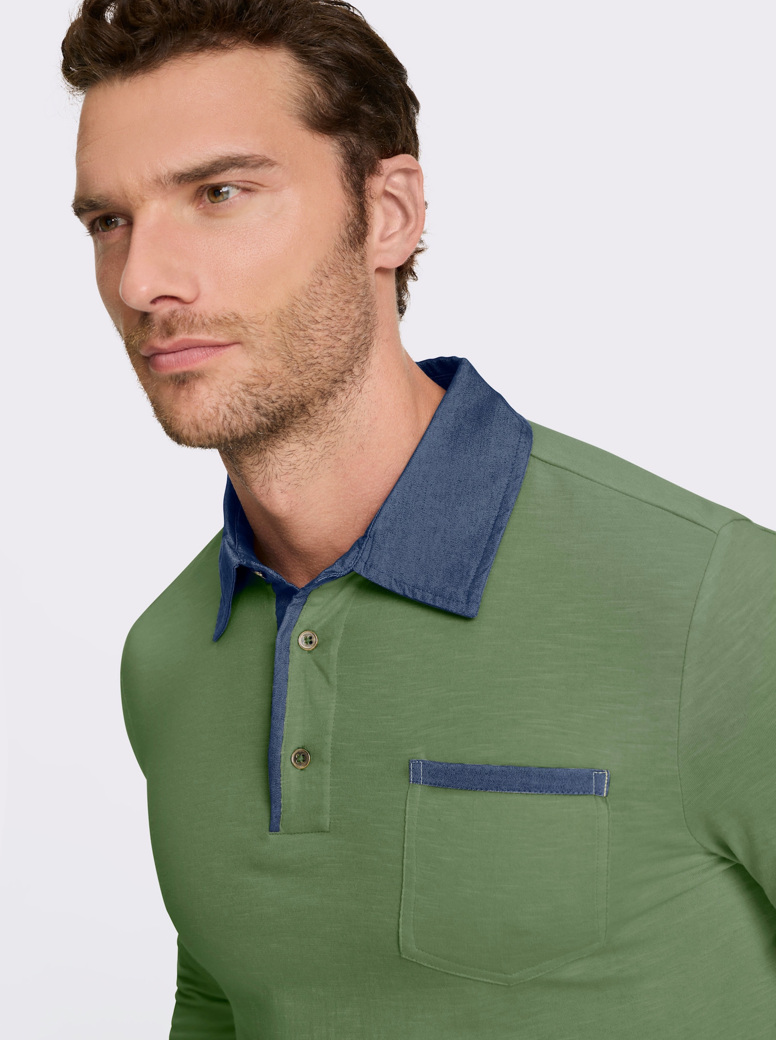 Marco Donati Langarmshirt mit Details in Denim-Optik - eucalyptus