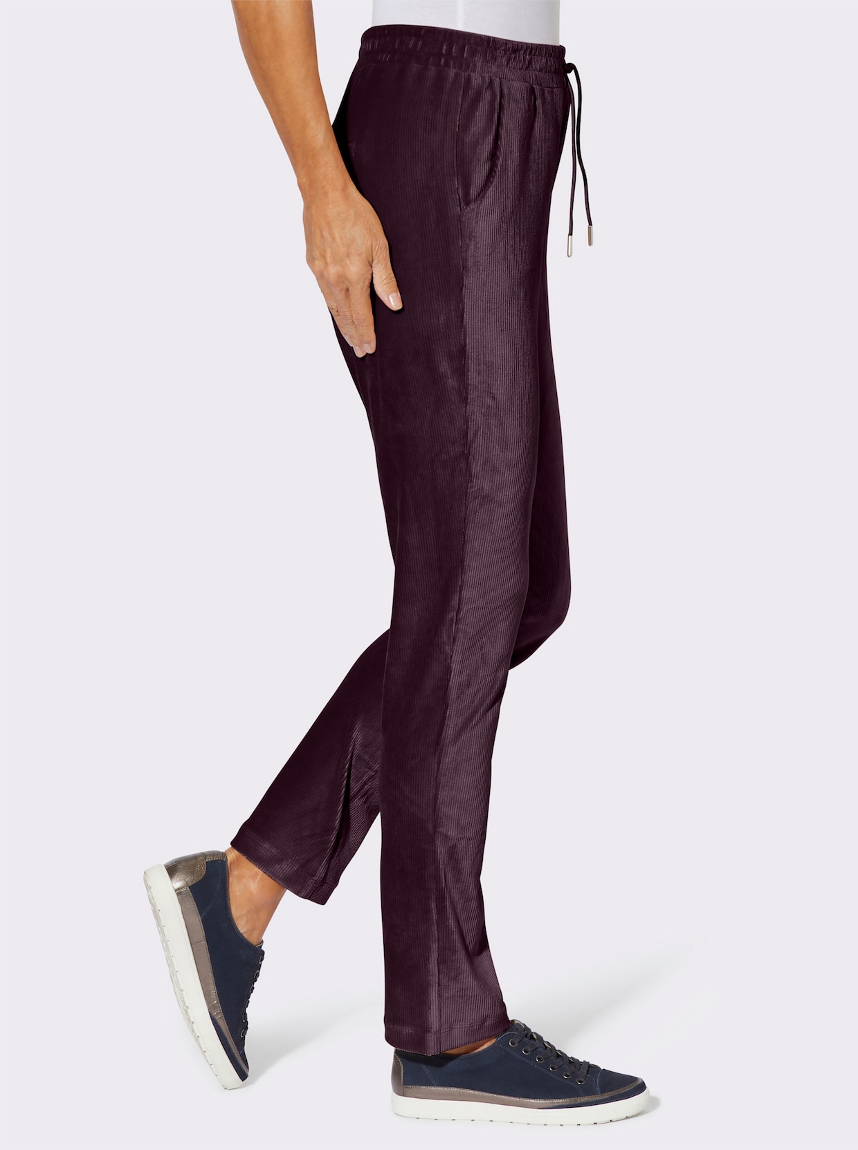 Schlupfhose in Cord-Qualität, pflegeleicht - aubergine