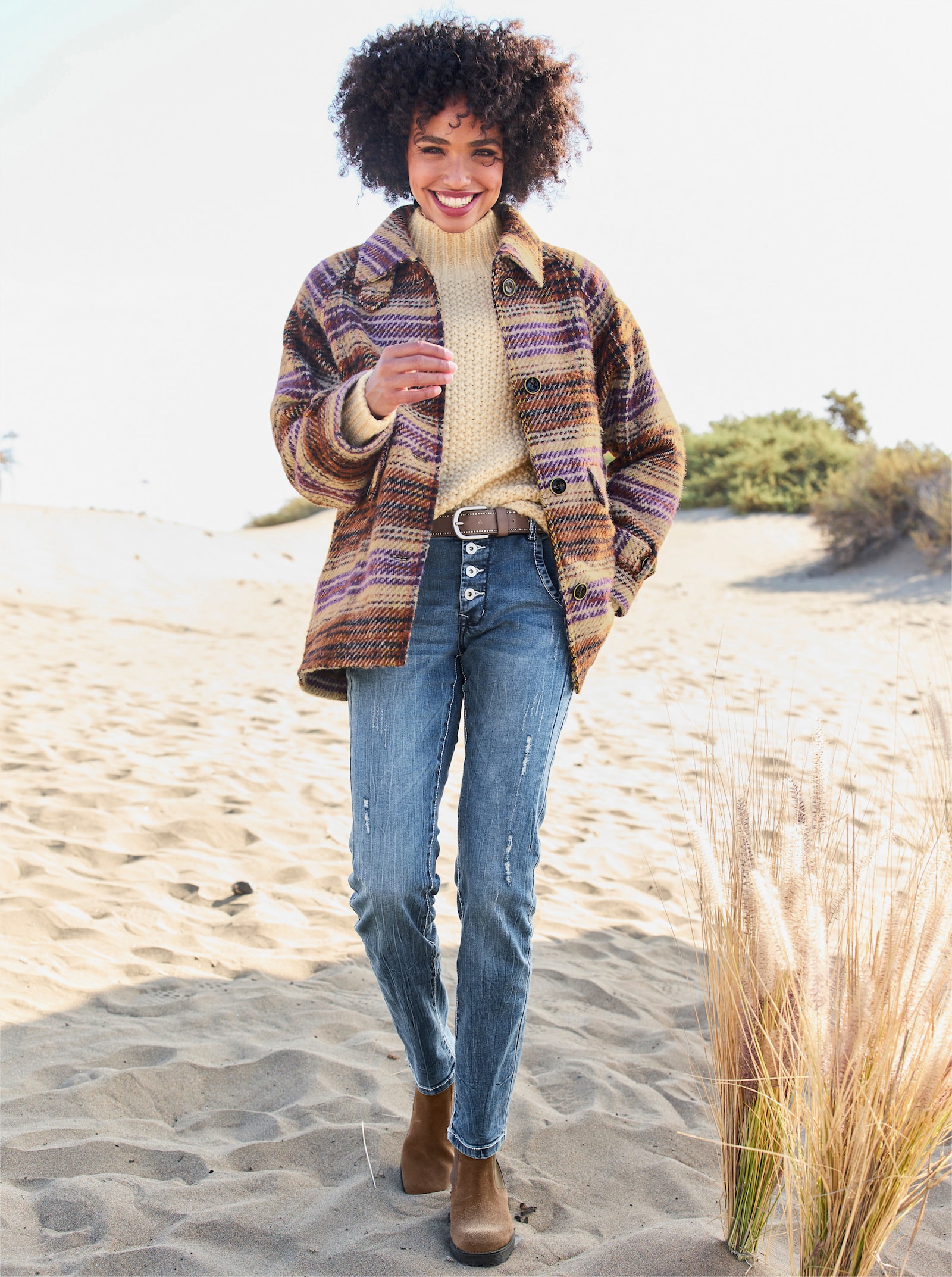 heine Jack met structuurpatroon, wolgehalte - roodbruin/oker gemêleerd