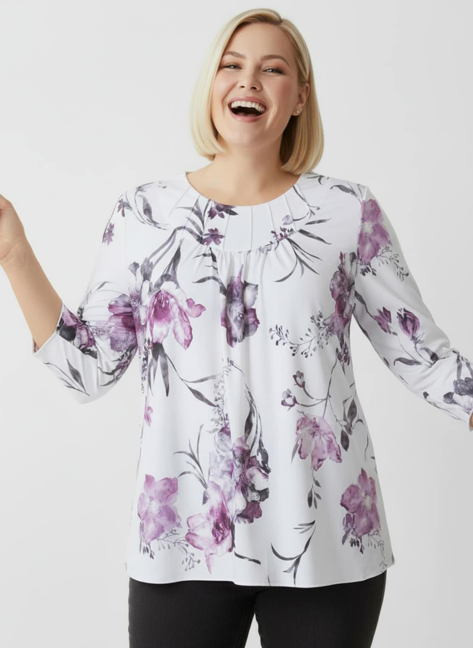 Print-Shirt mit Biesen - weiß-erika-bedruckt