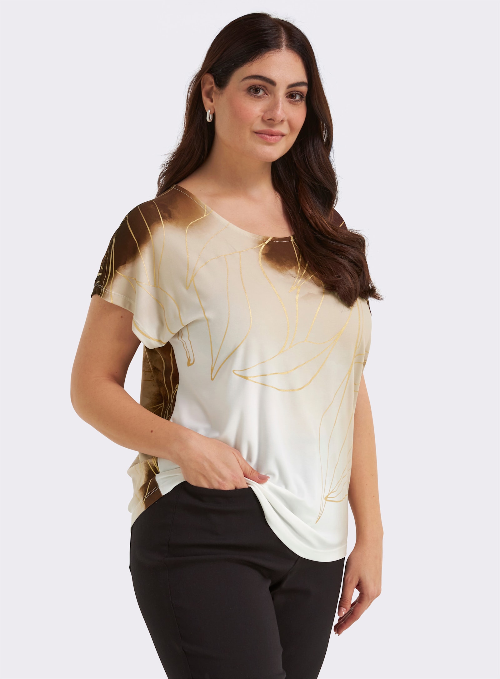 Print-Shirt mit Foliendruck - sand-goldfarben-bedruckt