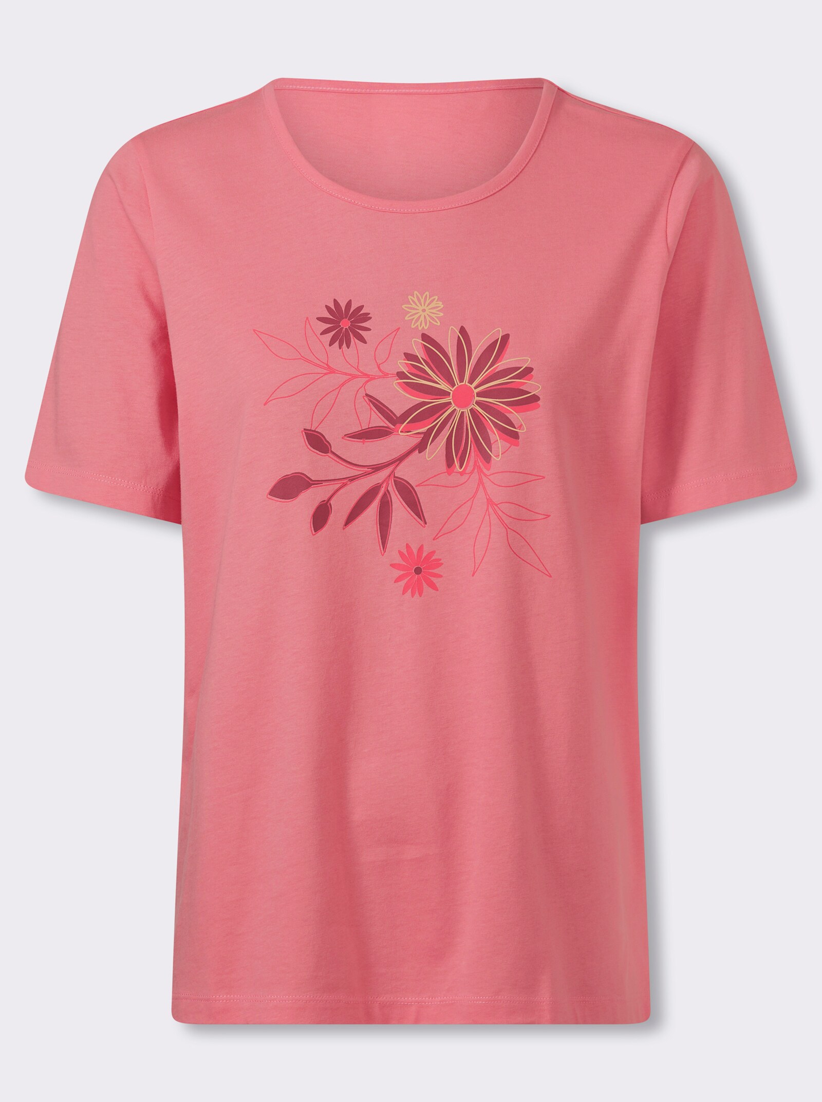Kurzarmshirt mit Büten-Motiv - flamingo-kirsche