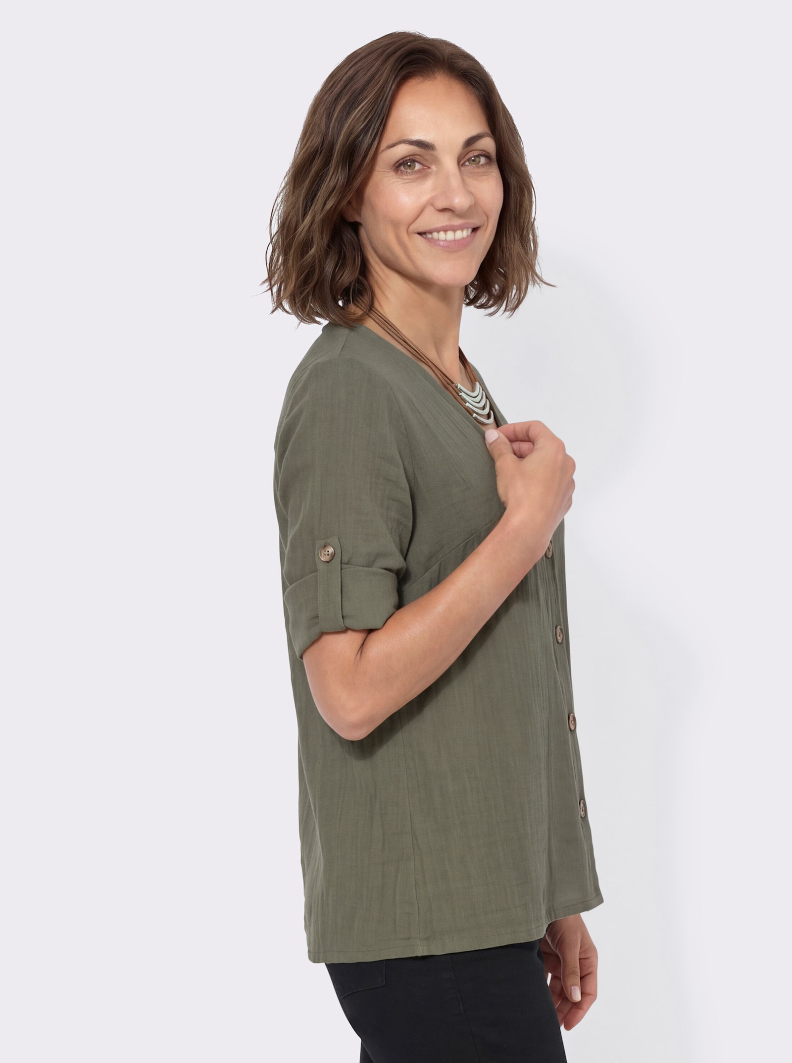 3/4-Arm-Bluse mit Krempelfunktion - khaki