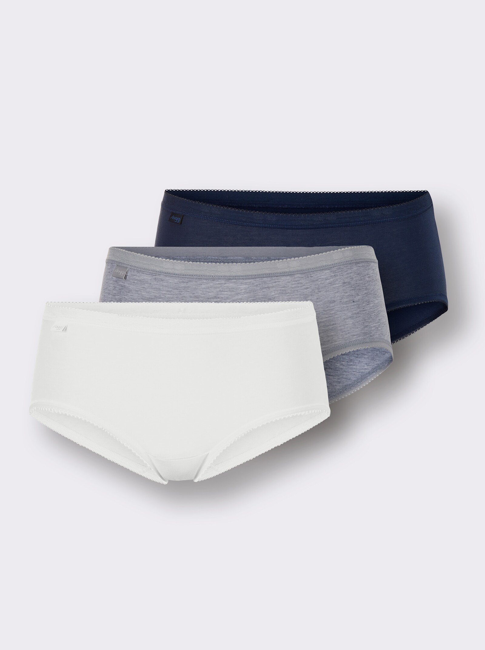 Sloggi Hüftslip ohne Seitennähte - weiß + marine + grau-meliert