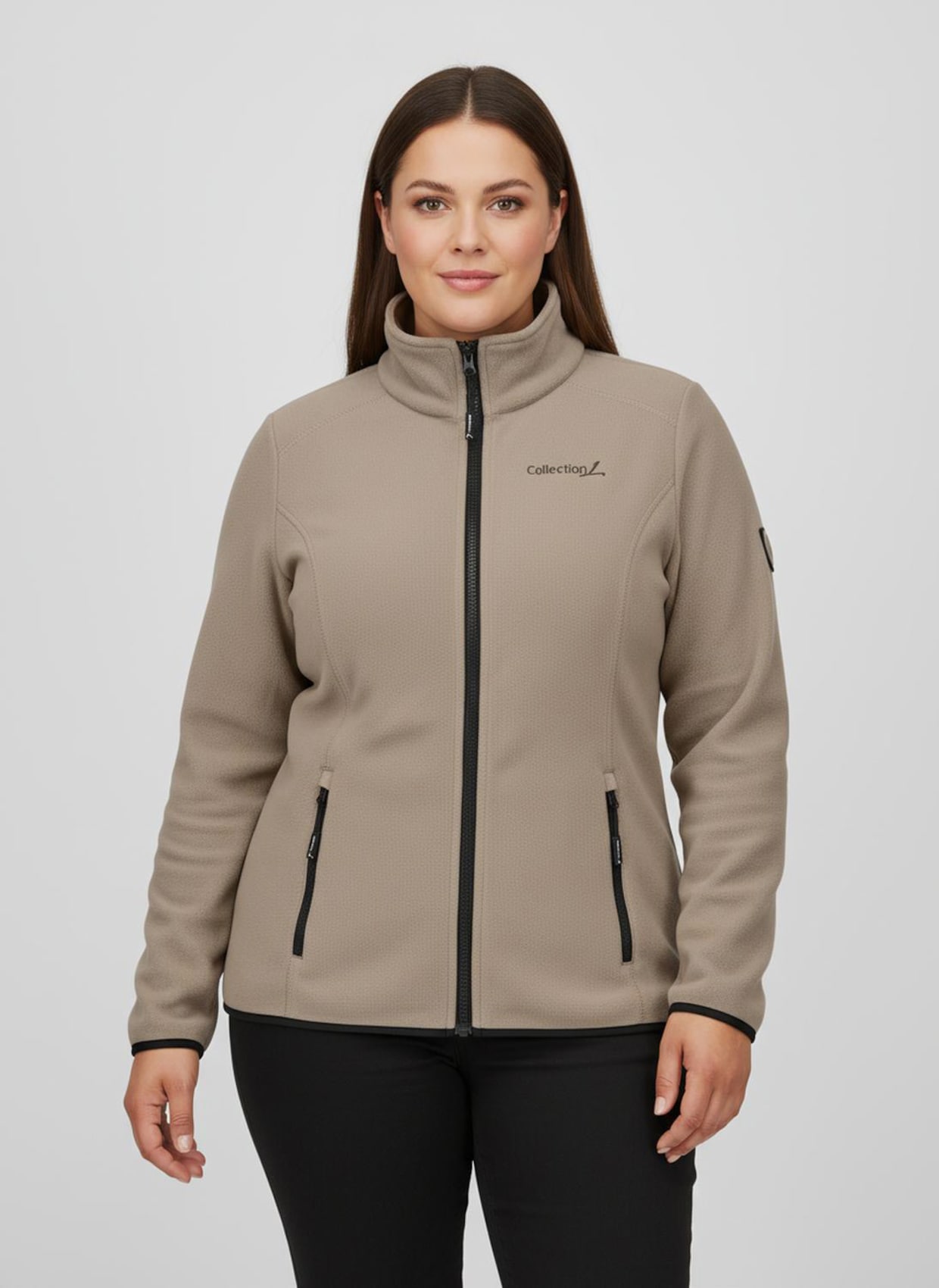 Fleecejacke mit Stickerei - taupe