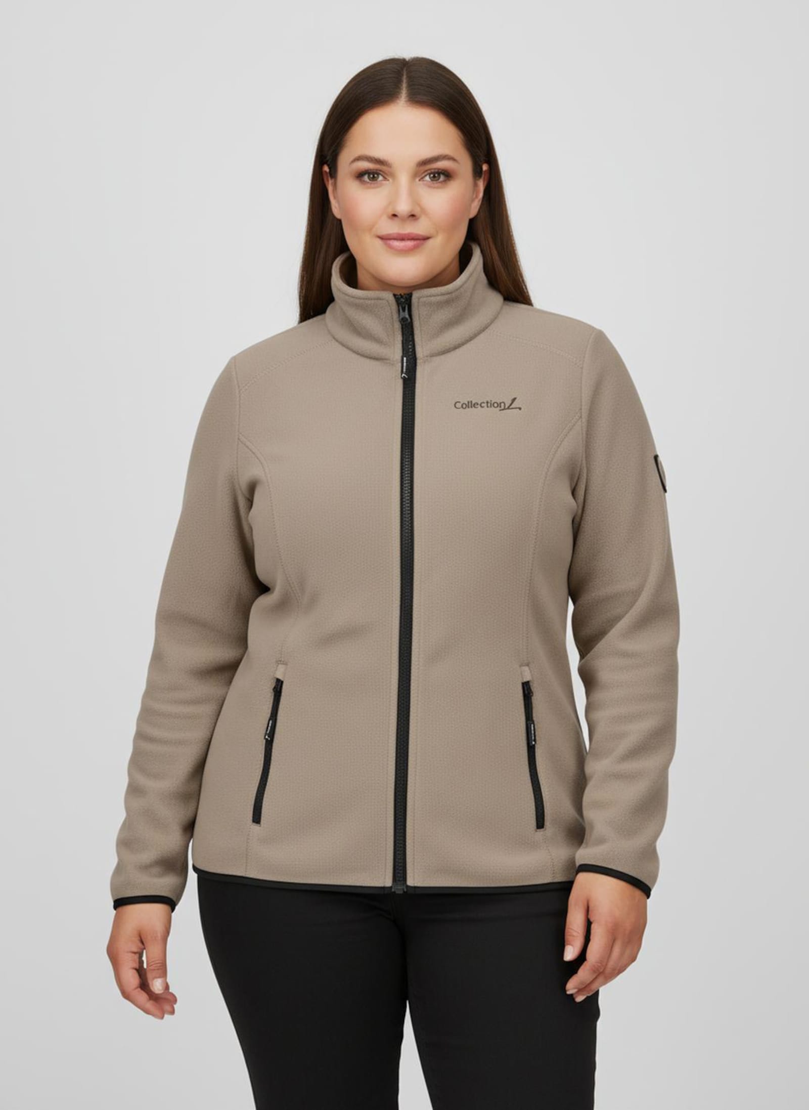 Fleecejacke mit Stickerei - taupe