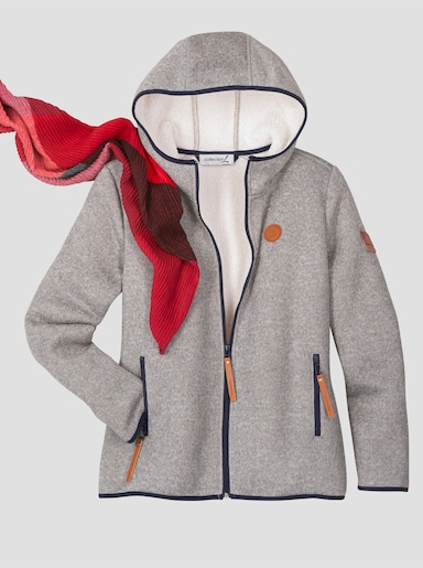 Strickfleece-Jacke mit Teddyfleece-Futter - steingrau-weiss-meliert