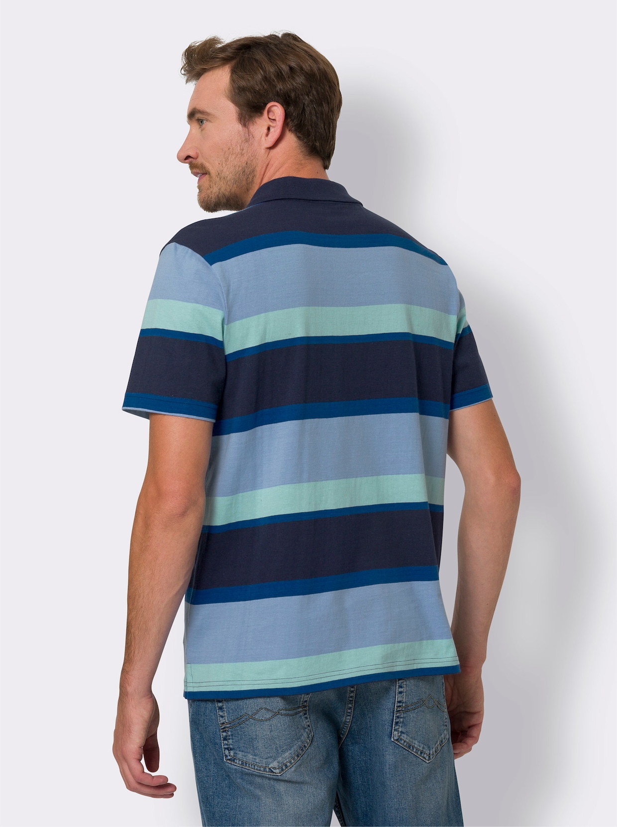 Poloshirt - marine-royalblau-geringelt