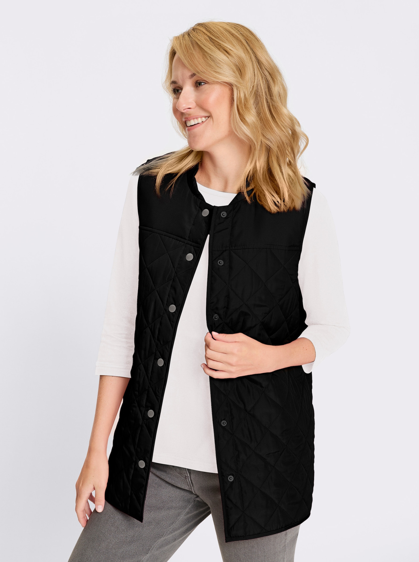 Longweste mit Stepp-Muster - schwarz