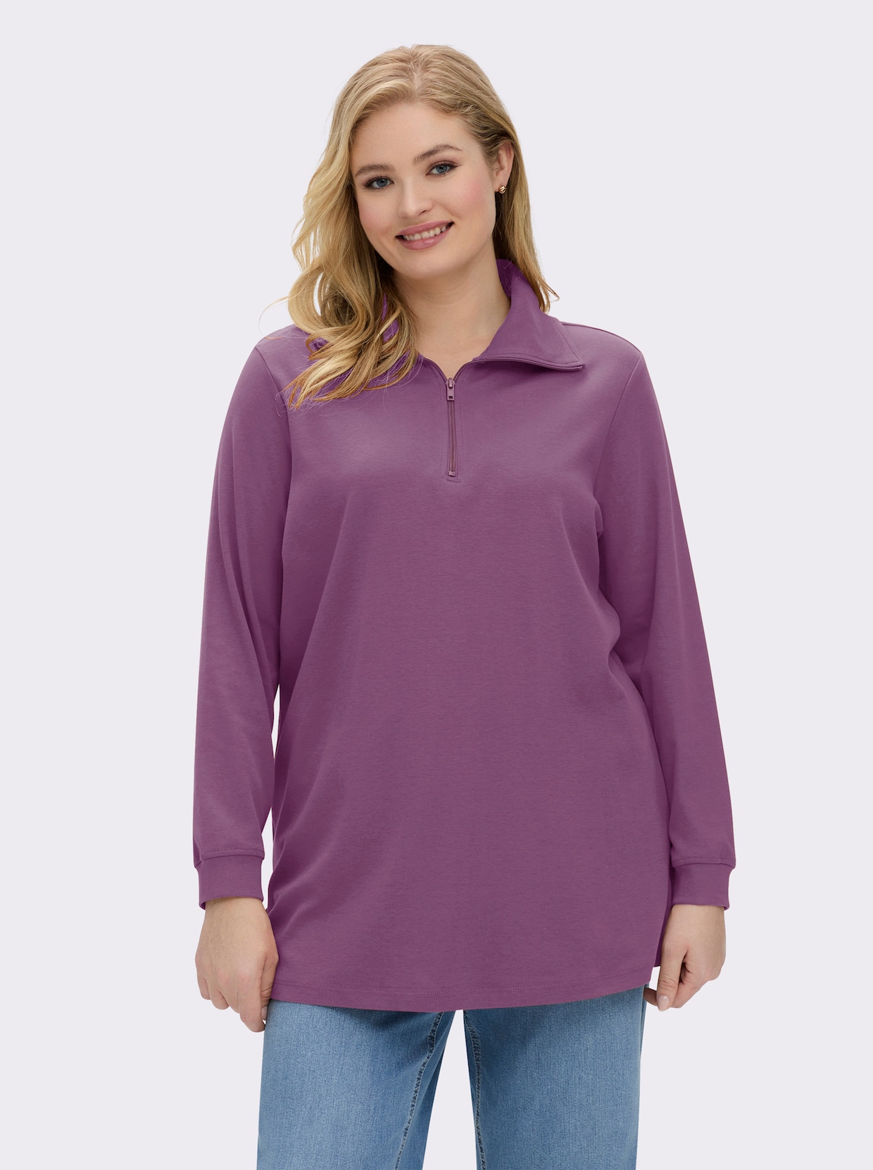 Longsweatshirt mit Umlegekragen - violett