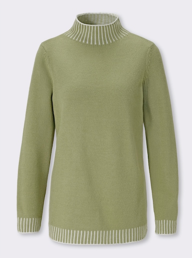 Stehkragenpullover mit Kontrast-Details - schilf