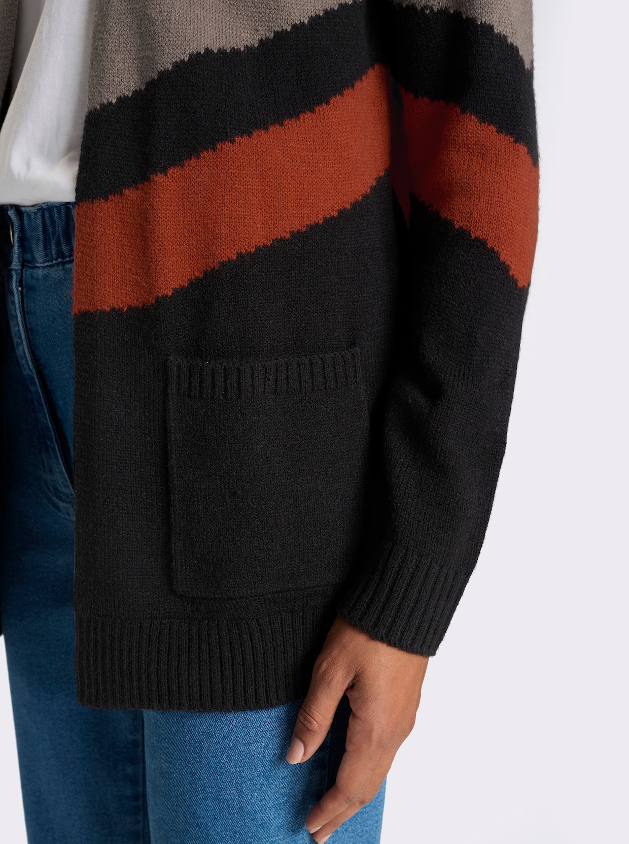 Longstrickjacke im Color-Blocking-Dessin - dunkeltaupe-schwarz-gemustert