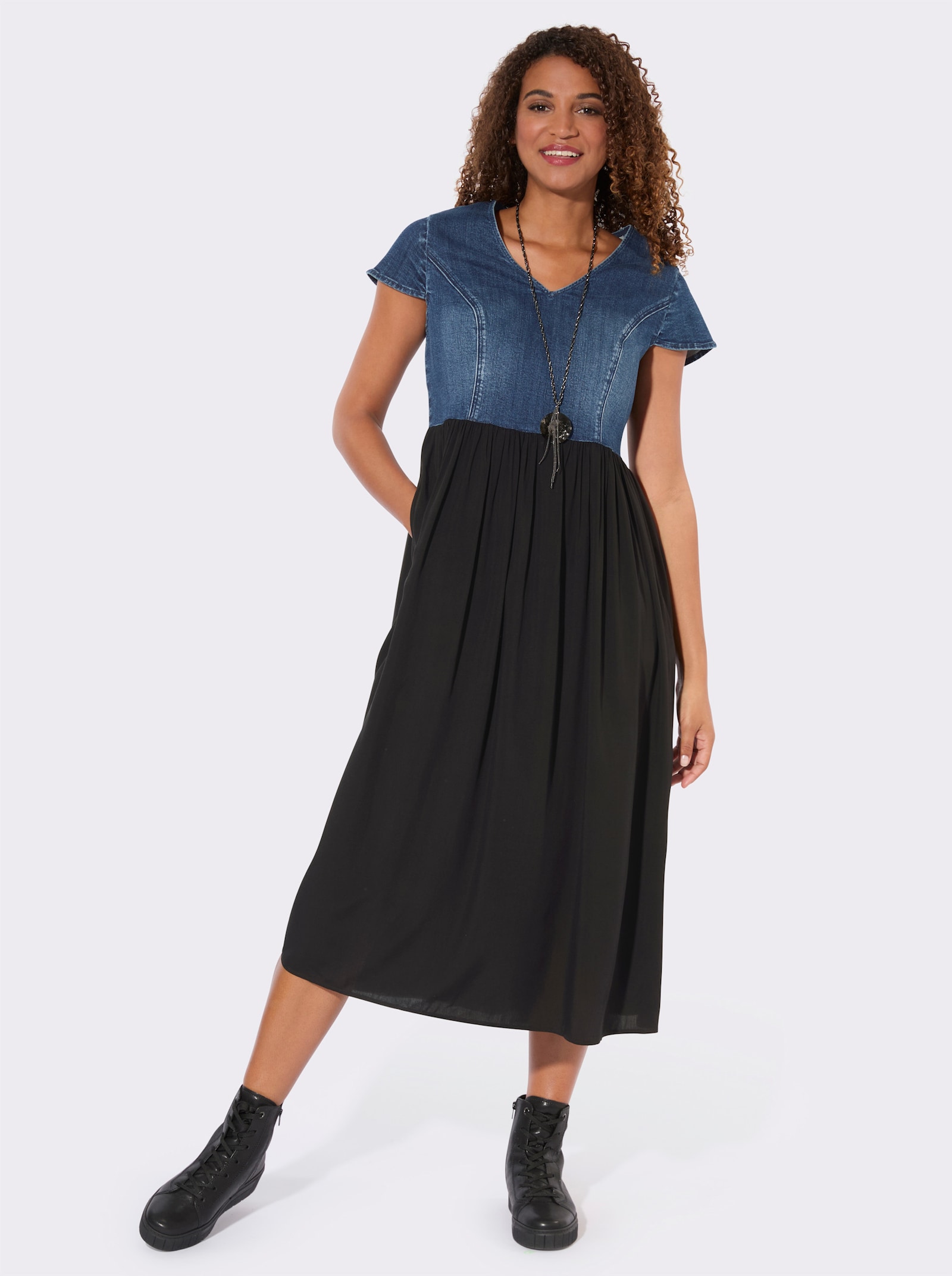 Webkleid mit Jeans-Oberteil - blue-stone-washed