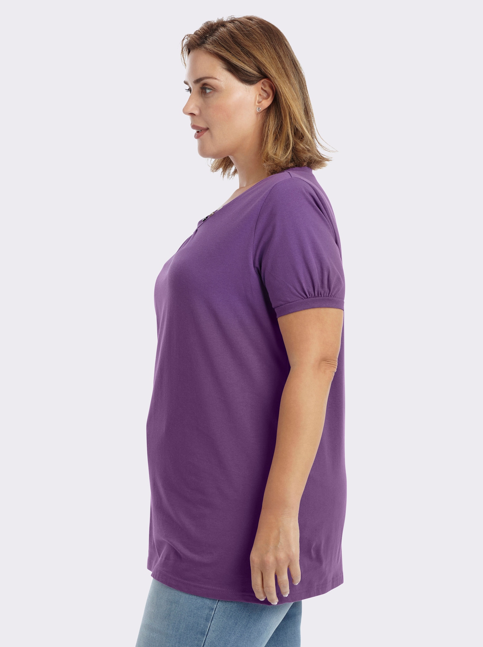 Longshirt mit gerafftem Ausschnitt - lila
