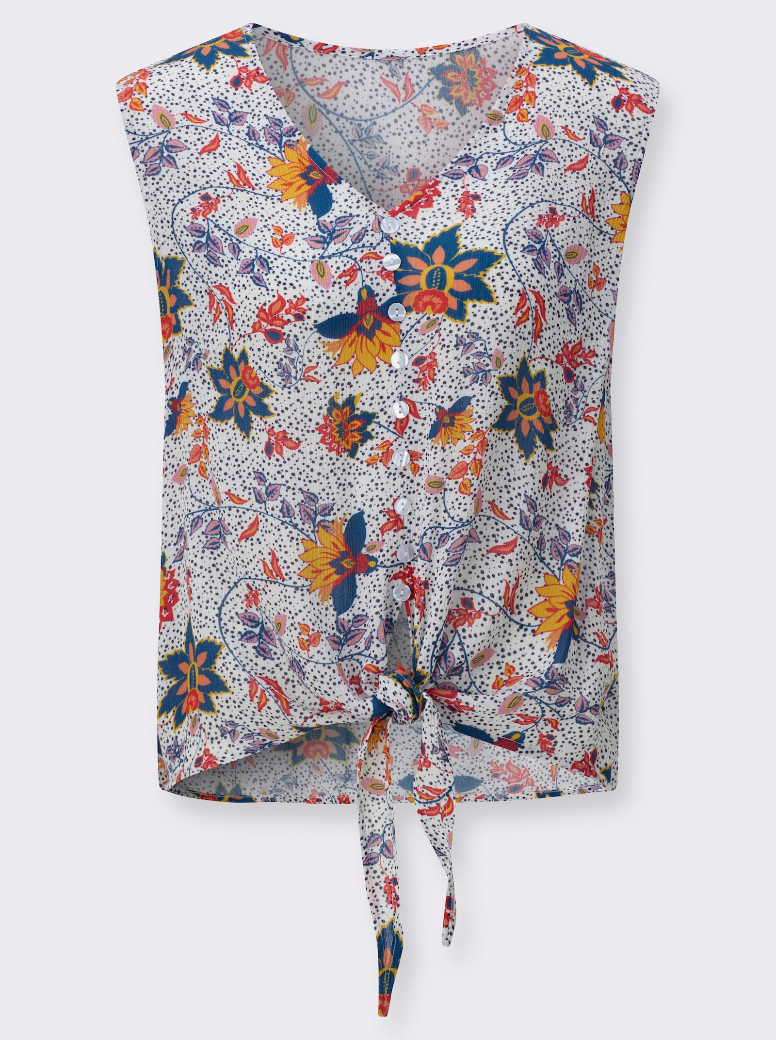 Blusentop mit imitierter Knopfleiste - weiß-erdbeere-bedruckt