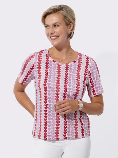 Print-Shirt mit Herz-Dessin - rot-rosé-bedruckt