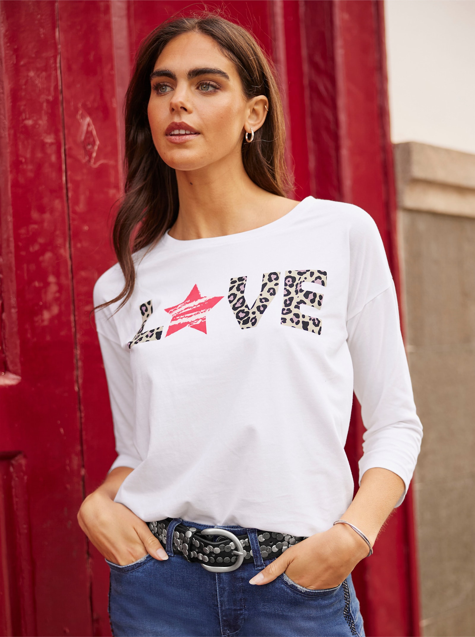 heine Langarmshirt mit Leo-Schriftzug - ecru