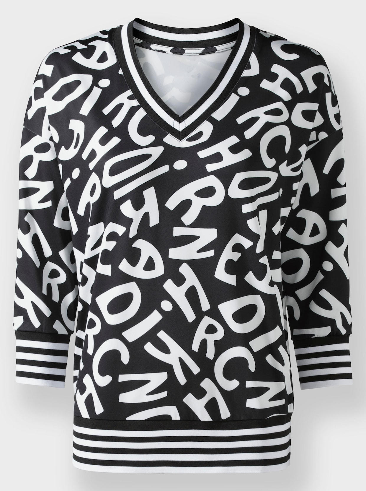 heine Shirt met V-hals - zwart/wit geprint