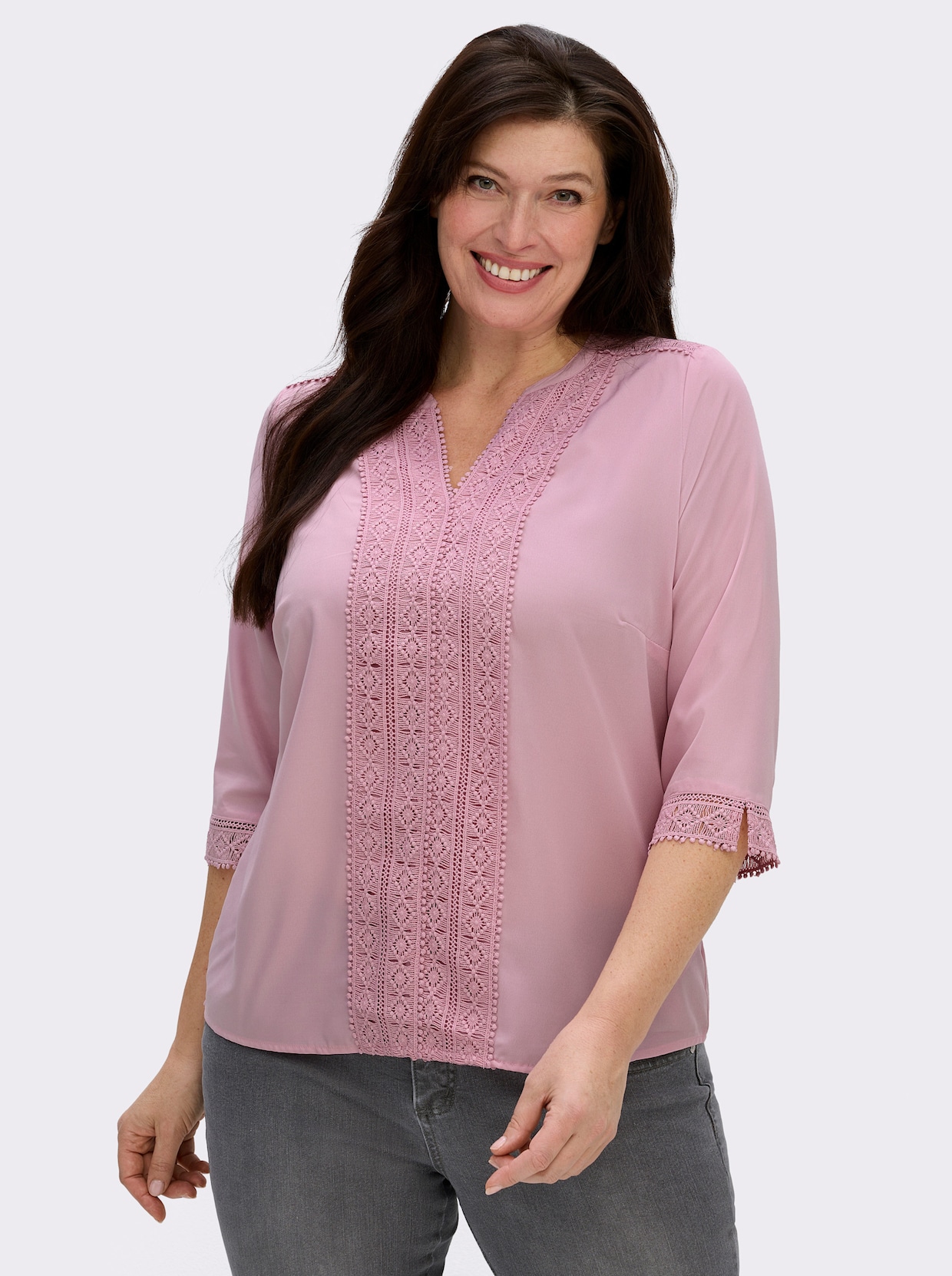 Schlupfbluse mit Spitze - rosé
