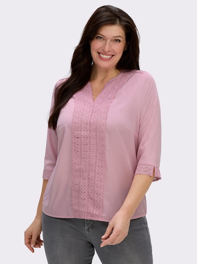 Schlupfbluse mit Spitze - rosé